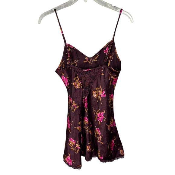 Vintage Y2K Victoria's Secret Purple Floral V Neck Lace Trim Burgundy Slip Dress - Picture 2 of 5